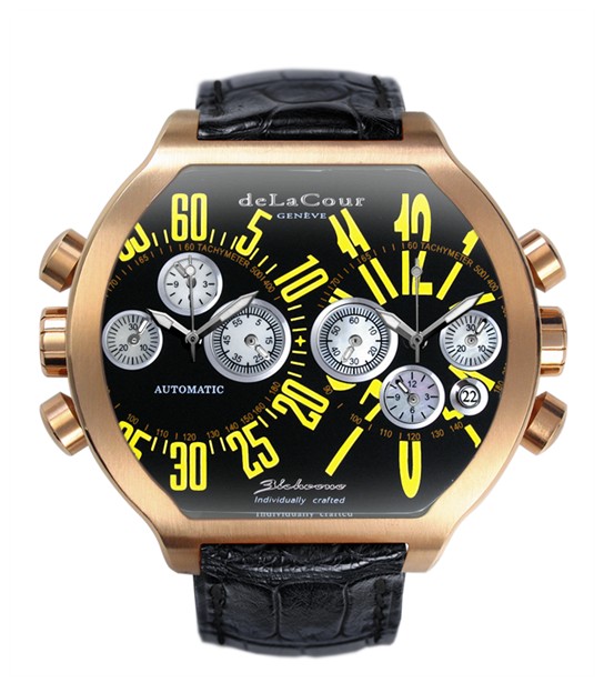 Replica DeLaCour BiChrono S2 Rose Gold Black and Yellow WAPG0158-0980 Replica Watch